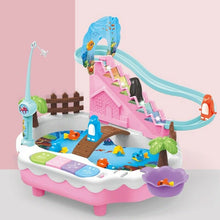 Load image into Gallery viewer, Electric Magnetic Fishing Toy Old Penguin Climb Stairs Music Light Play Educate